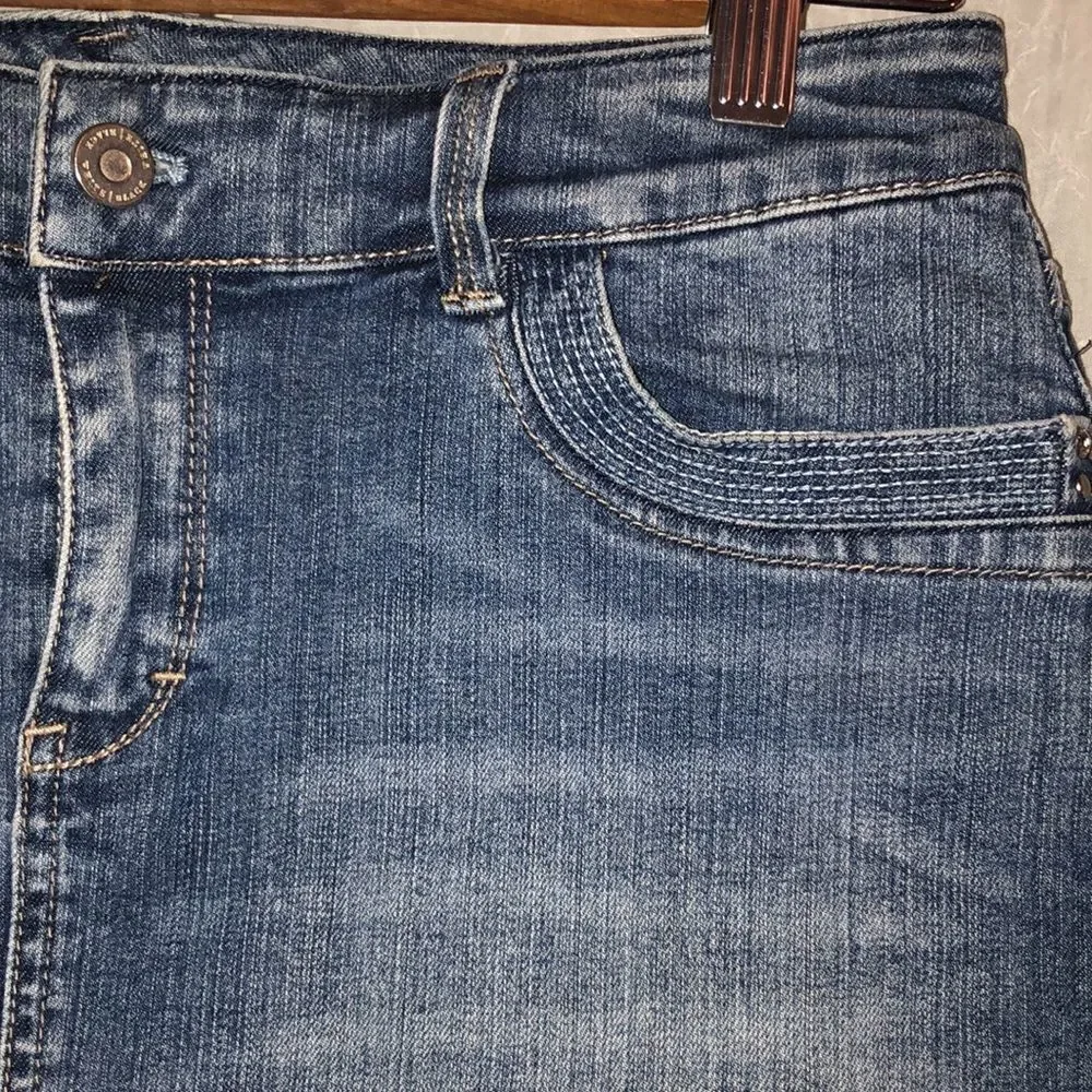 WHBM 4 Distressed Hem Indigo Denim Blue Mini Skirt